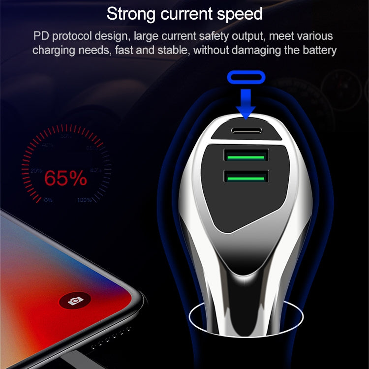 WLX-K1 QC3.0 Dual USB + Type-C Triple Car Charger (Silver) - Car Charger by PMC TechLife | Online Shopping South Africa | PMC TechLife