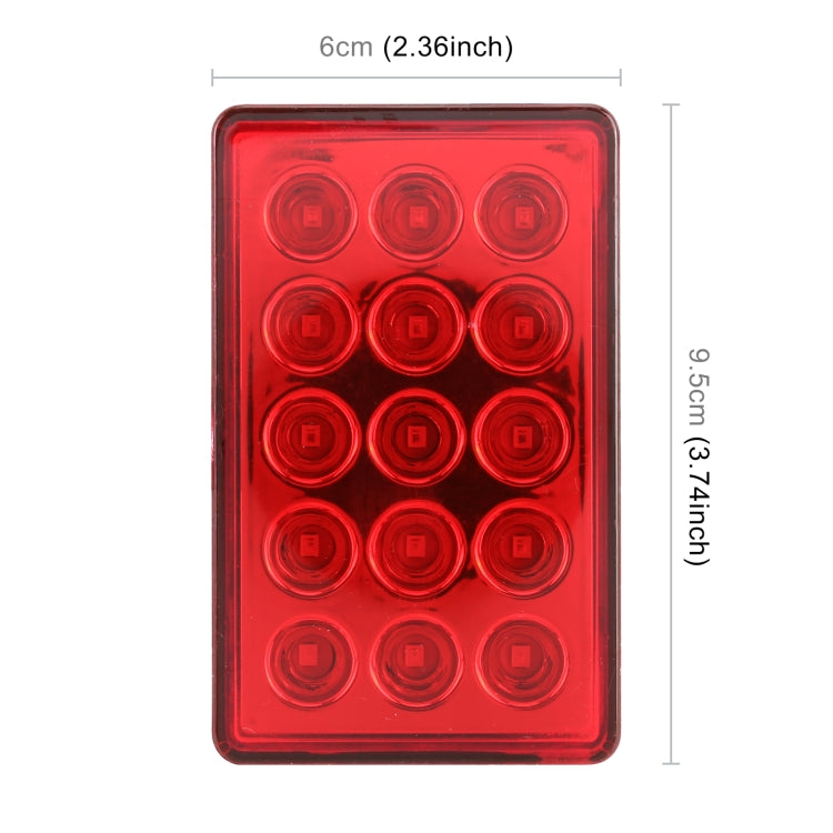 DC12V 1W Car Square Highlight Brake Lights Reversing Light with 15LEDs SMD-3528 (Red) - Brake Lights by PMC TechLife | Online Shopping South Africa | PMC TechLife