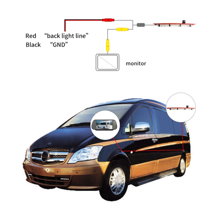 PZ468 Car Waterproof 170 Degree Brake Light View Camera + 7 inch Rearview Monitor for Mercedes-Benz Vito 2016 - Rear View Cameras by PMC TechLife | Online Shopping South Africa | PMC TechLife