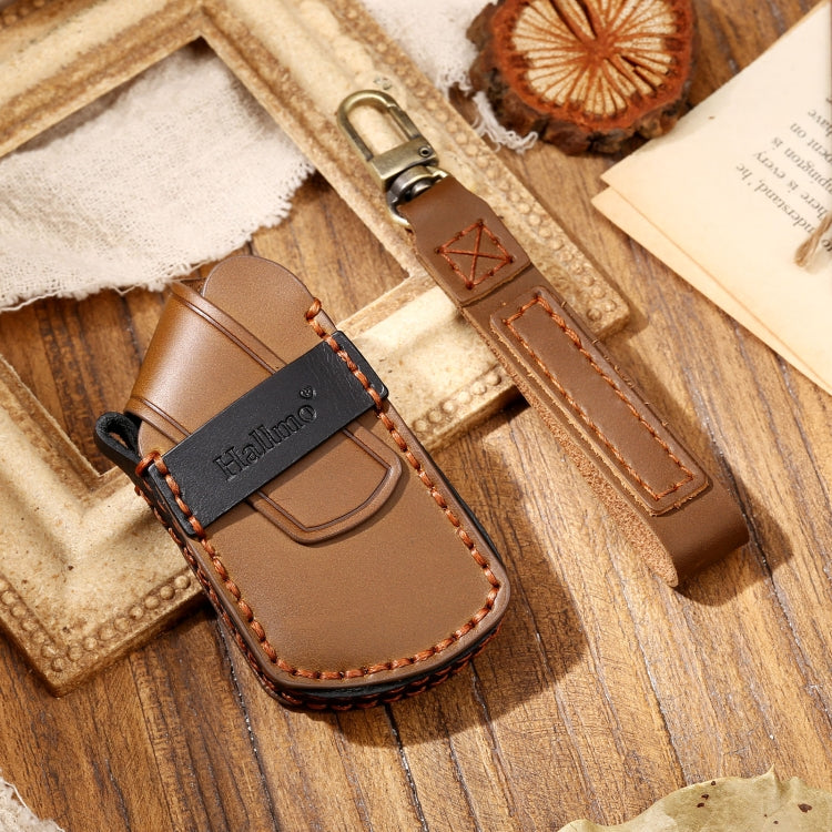 Hallmo Car Cowhide Leather Key Protective Cover Key Case for Volkswagen Golf 8(Brown) - Car Key Cases by Hallmo | Online Shopping South Africa | PMC TechLife | Buy Now Pay Later Mobicred