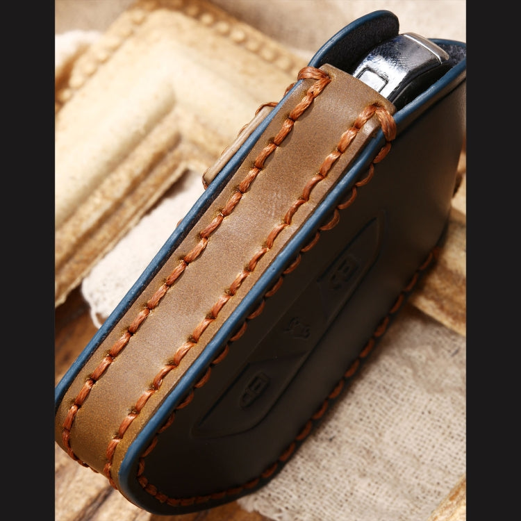 Hallmo Car Cowhide Leather Key Protective Cover Key Case for Volkswagen Golf 8(Brown) - Car Key Cases by Hallmo | Online Shopping South Africa | PMC TechLife | Buy Now Pay Later Mobicred