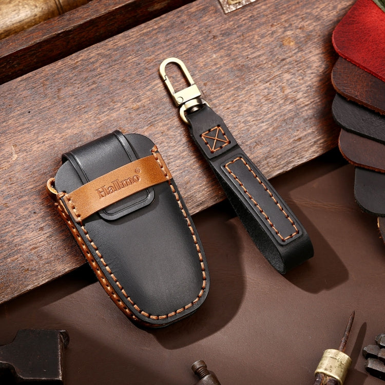 Hallmo Car Cowhide Leather Key Protective Cover Key Case for Ford Focus B Style(Black) - Car Key Cases by Hallmo | Online Shopping South Africa | PMC TechLife | Buy Now Pay Later Mobicred