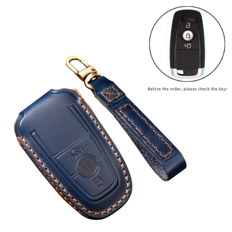 Hallmo Car Cowhide Leather Key Protective Cover Key Case for Ford Focus B Style(Black) - Car Key Cases by Hallmo | Online Shopping South Africa | PMC TechLife | Buy Now Pay Later Mobicred