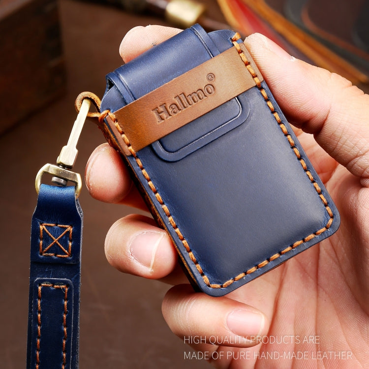 Hallmo Car Cowhide Leather Key Protective Cover Key Case for New Mazda Axela(Blue) - Car Key Cases by Hallmo | Online Shopping South Africa | PMC TechLife | Buy Now Pay Later Mobicred