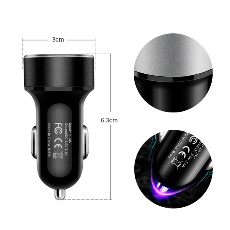 JMG-C016A 5 PCS 5V 3.1A Car Dual USB Charger with LED Display(Black) - Car Charger by PMC TechLife | Online Shopping South Africa | PMC TechLife