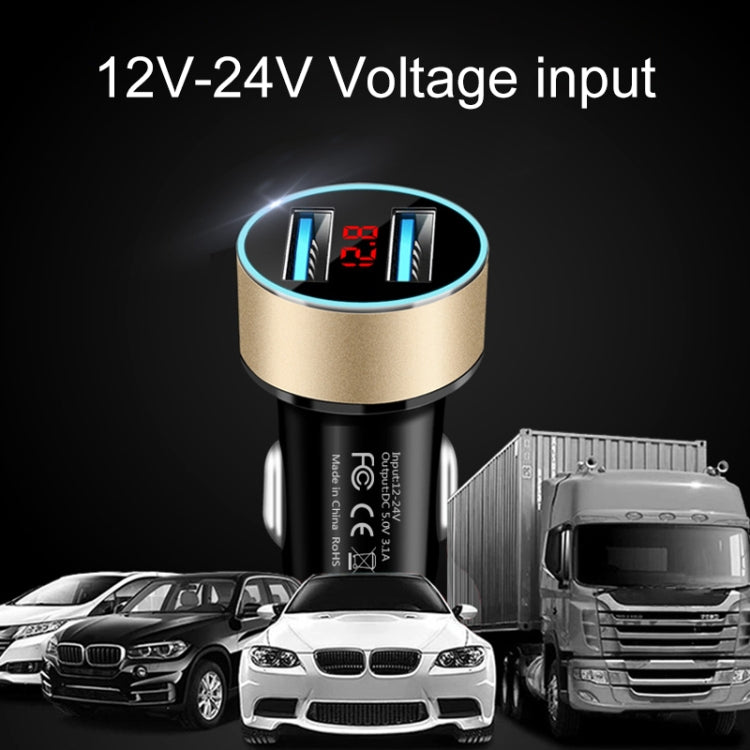 JMG-C016A 5 PCS 5V 3.1A Car Dual USB Charger with LED Display(Gold) - Car Charger by PMC TechLife | Online Shopping South Africa | PMC TechLife