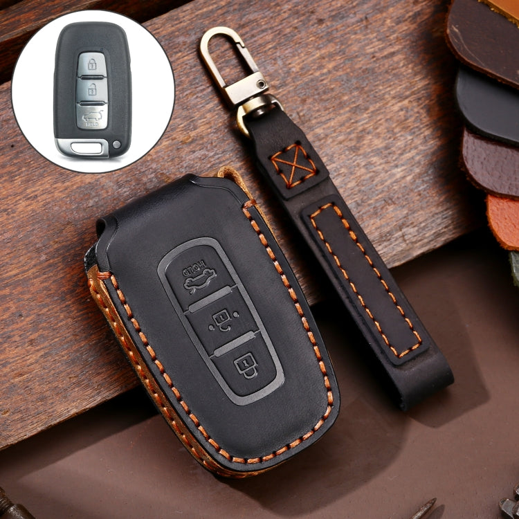 Hallmo Car Cowhide Leather Key Protective Cover Key Case for KIA K2 / K3 / K5 3-button(Black) - Car Key Cases by Hallmo | Online Shopping South Africa | PMC TechLife | Buy Now Pay Later Mobicred