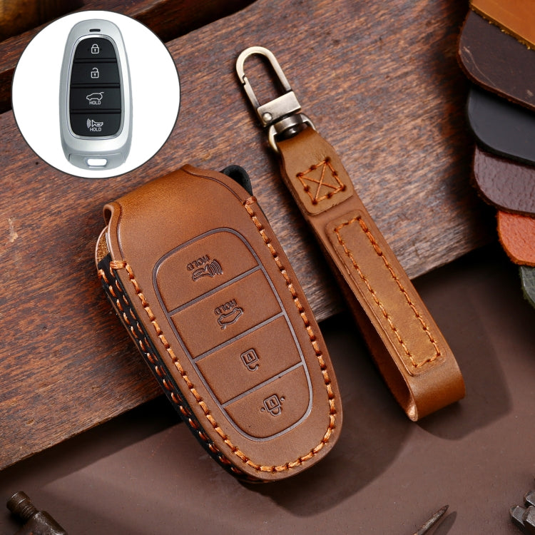 Hallmo Car Cowhide Leather Key Protective Cover Key Case for Hyundai 4-button(Brown) - free shipping - PMC TechLife - Order now!