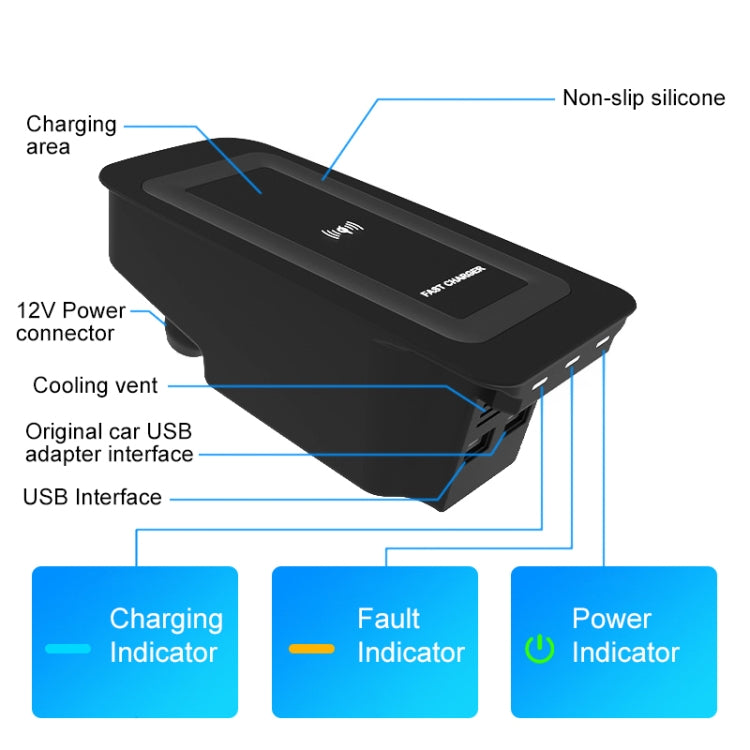 HFC-1010 Car Qi Standard Wireless Charger 10W Quick Charging for Volvo S60 2020-2022, Left and Right Driving - Wireless Charging Pads by PMC TechLife | Online Shopping South Africa | PMC TechLife