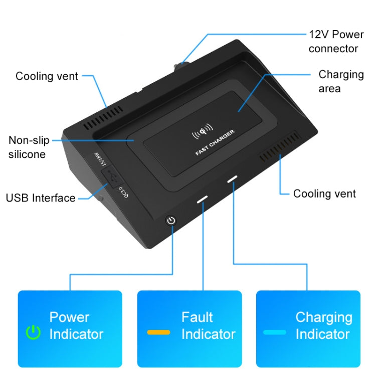 HFC-1031 Car Qi Standard Wireless Charger 10W Quick Charging for Volkswagen Teramont 2018-2020, Left Driving - Wireless Charging Pads by PMC TechLife | Online Shopping South Africa | PMC TechLife