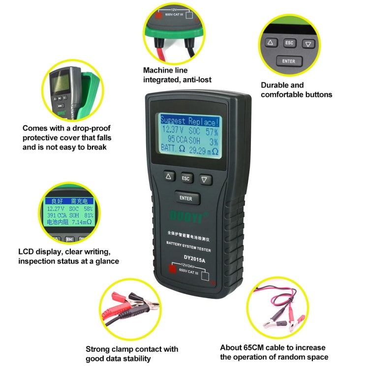 DUOYI DY2015A Car 12V 24V Digital CCA Load Battery Charging Digital Capacity Tester - free shipping - PMC TechLife - Order now!