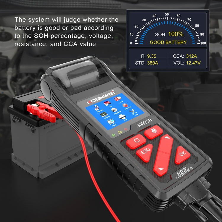 KONNWEI KW720 Car 3.2 inch 6V-24V Lead-acid Battery Tester with Printer - free shipping - PMC TechLife - Order now!