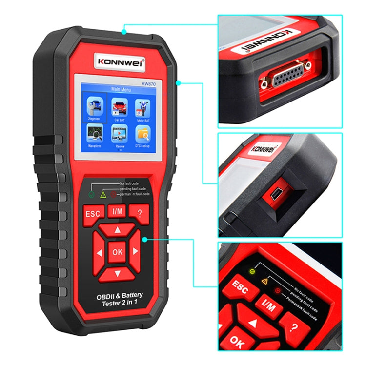 KONNWEI KW870 2 in 1 Car OBD2 Fault Diagnosis + Battery Tester - free shipping - PMC TechLife - Order now!
