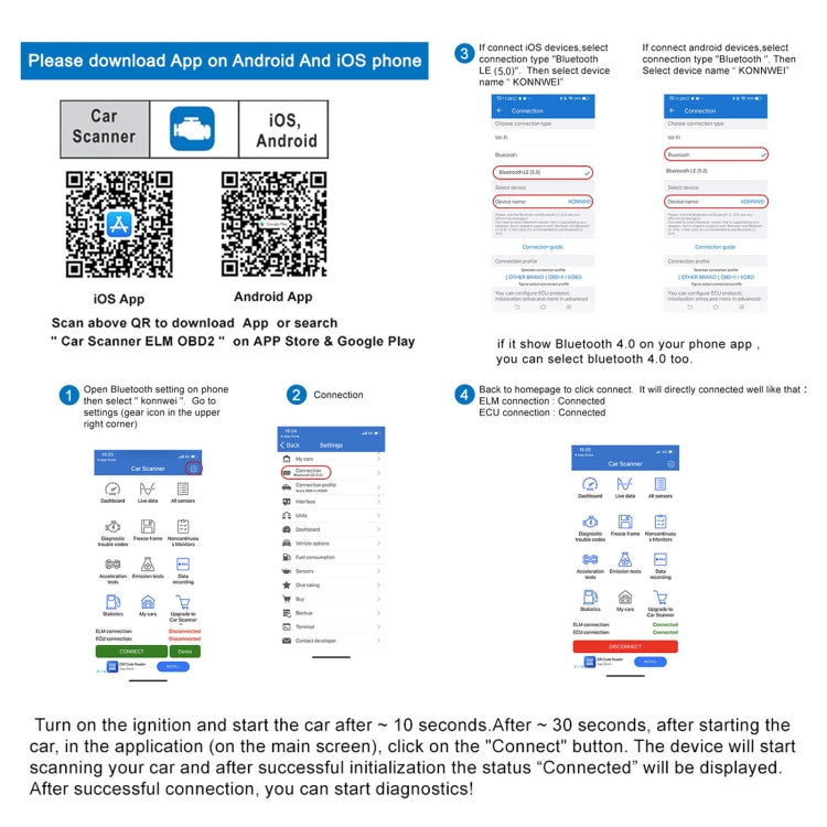 KONNWEI KW901 Android Phone OBD2 Car Bluetooth 5.0 Diagnostic Scan Tools(Red) - free shipping - PMC TechLife - Order now!