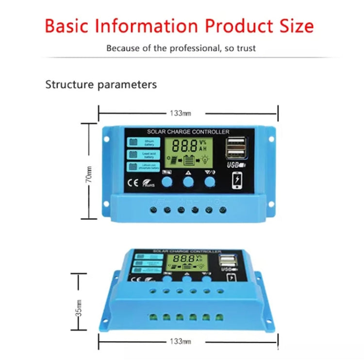 30A Solar Charge Controller 12V / 24V Lithium Lead-Acid Battery Charge Discharge PV Controller - Voltage Stabilizer by PMC TechLife | Online Shopping South Africa | PMC TechLife