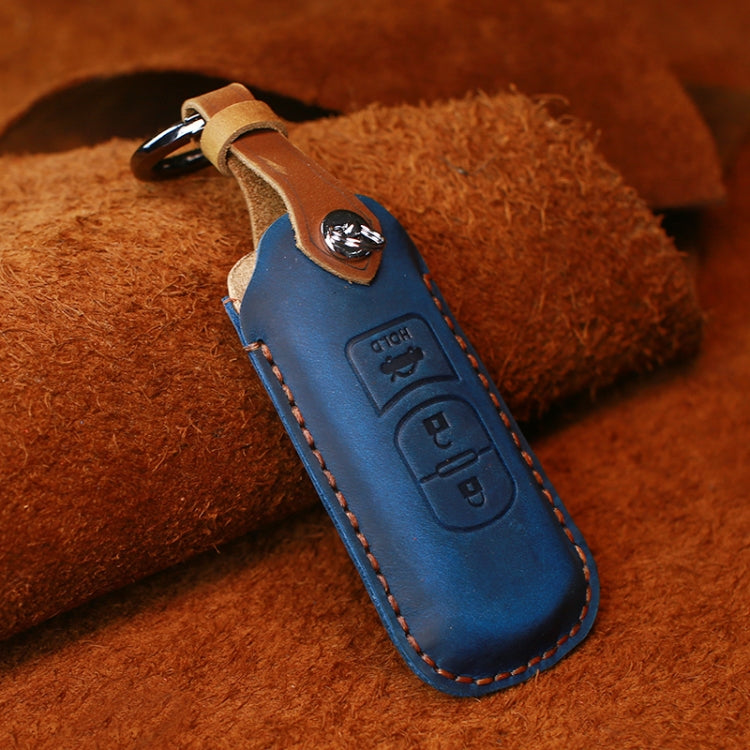 For Mazda Old Style Hallmo Car Cowhide Leather Key Protective Cover Key Case, Three Keys Version(Blue) - Car Key Cases by Hallmo | Online Shopping South Africa | PMC TechLife | Buy Now Pay Later Mobicred
