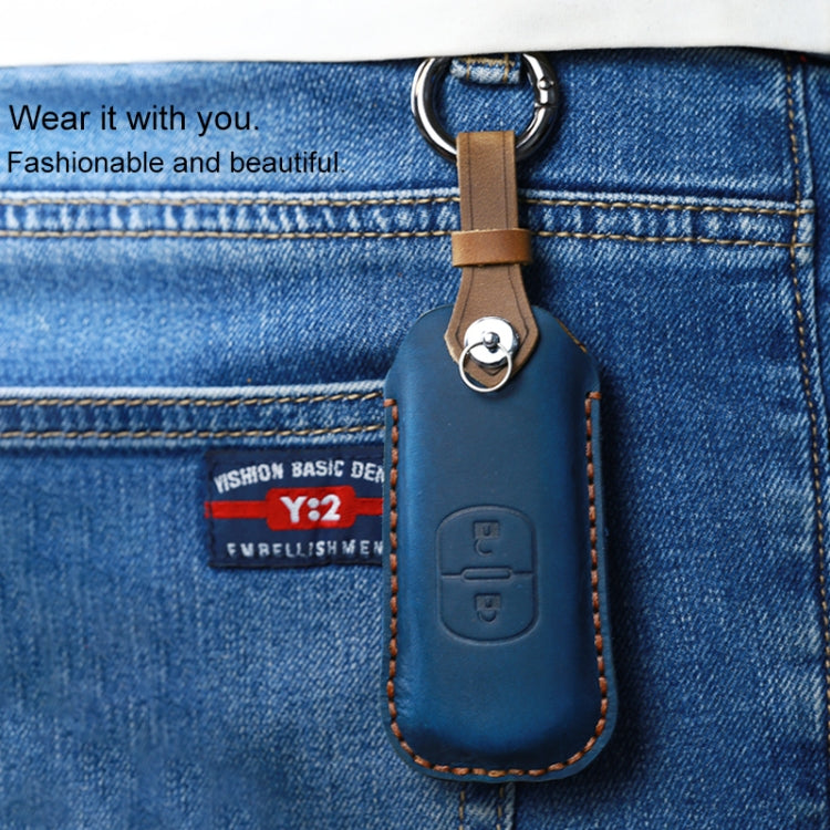 For Mazda Old Style Hallmo Car Cowhide Leather Key Protective Cover Key Case, Three Keys Version(Blue) - Car Key Cases by Hallmo | Online Shopping South Africa | PMC TechLife | Buy Now Pay Later Mobicred