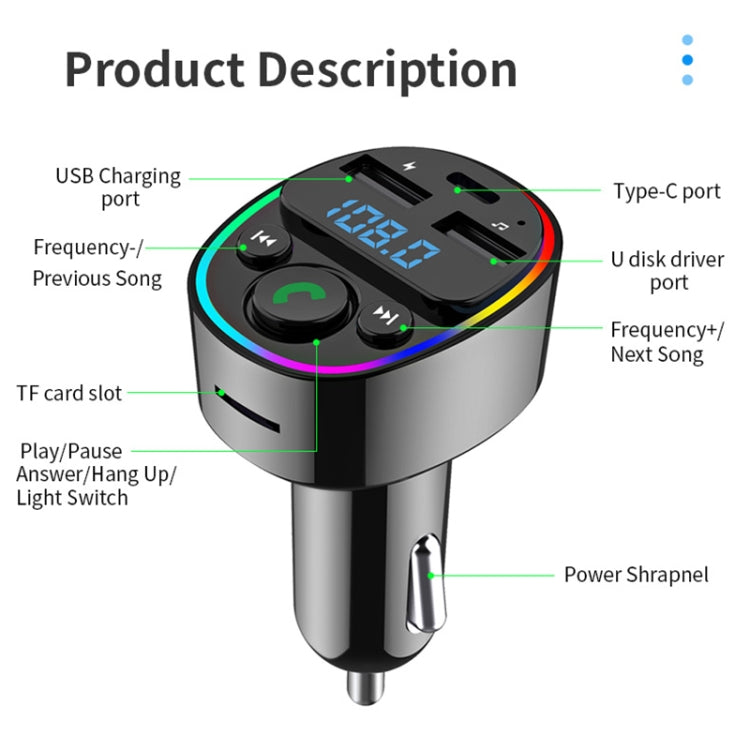 Car Bluetooth MP3 Player Audio FM Transmitter with Ambient Light - Bluetooth Car Kits by PMC TechLife | Online Shopping South Africa | PMC TechLife