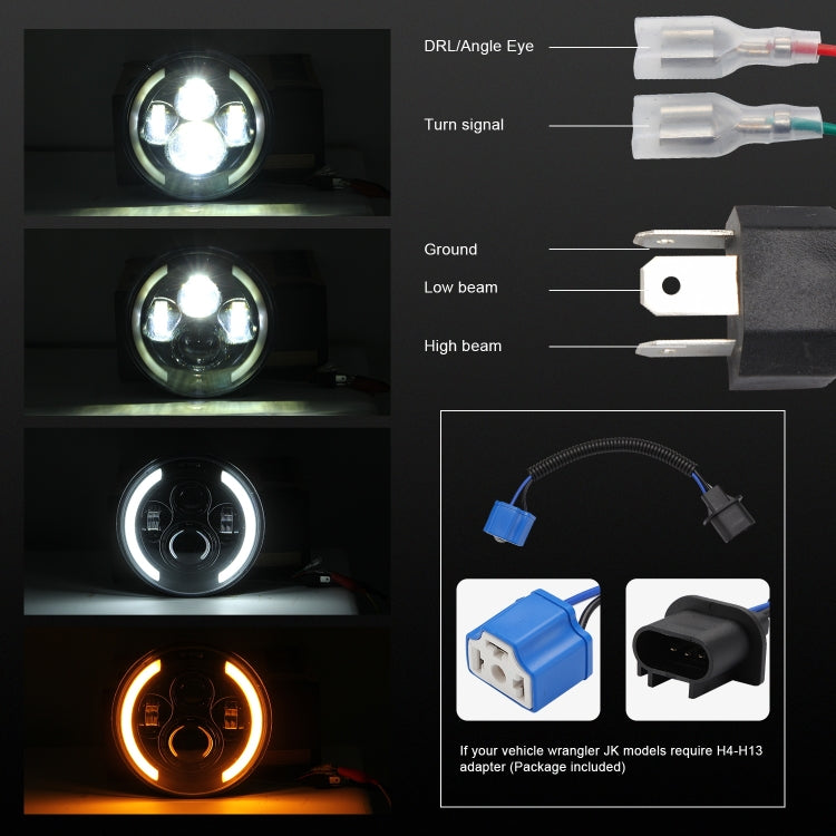 7 inch H4 / H13 DC 9V-30V 3000LM 3000K-6000K 25W Car Round Shape LED Headlight Lamps for Jeep Wrangler, with Angel Eye(White Light) - free shipping - PMC TechLife - Order now!