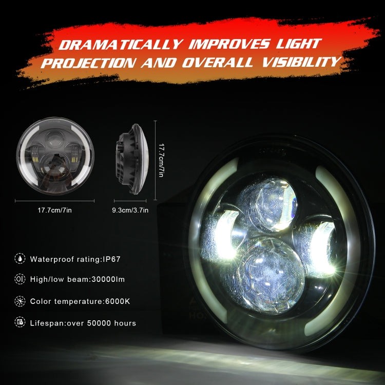 7 inch H4 / H13 DC 9V-30V 3000LM 3000K-6000K 25W Car Round Shape LED Headlight Lamps for Jeep Wrangler, with Angel Eye(White Light) - free shipping - PMC TechLife - Order now!