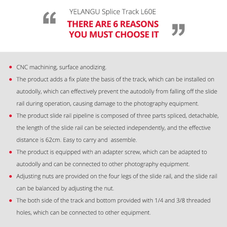 YELANGU YLG0119A 60cm Splicing Slide Rail Track + Trolley Rail Buckle for SLR Cameras / Video Cameras(Black) - free shipping - PMC TechLife - Order now!