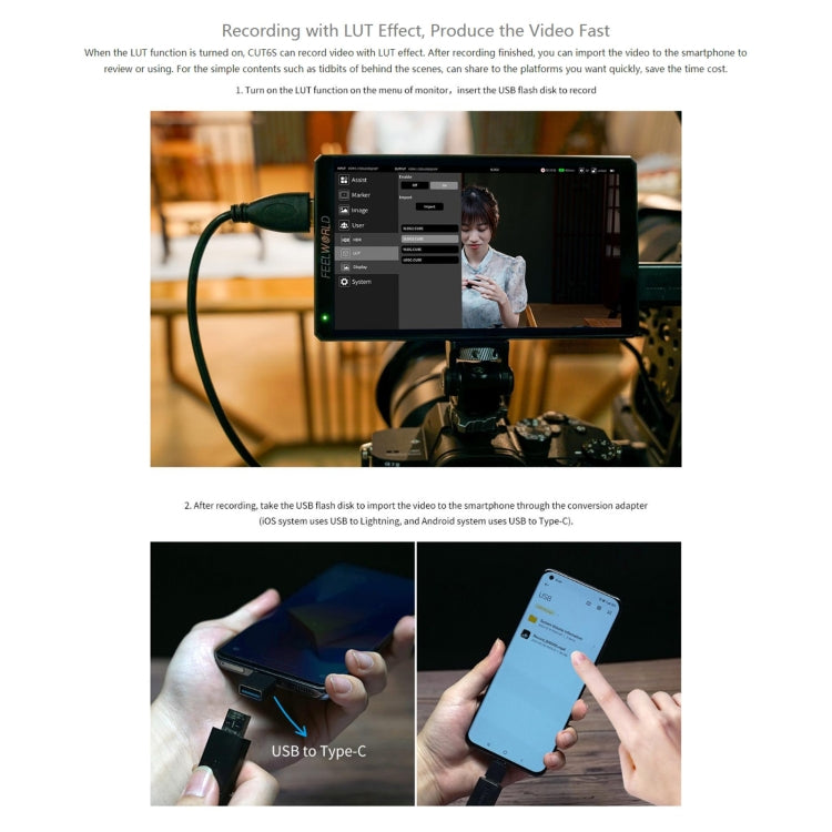 FEELWORLD CUT6S 6-inch Touch Screen Monitor Recorder FHD IPS 4K HDMI 3G-SDI Camera Field Monitor (Black) - free shipping - PMC TechLife - Order now!