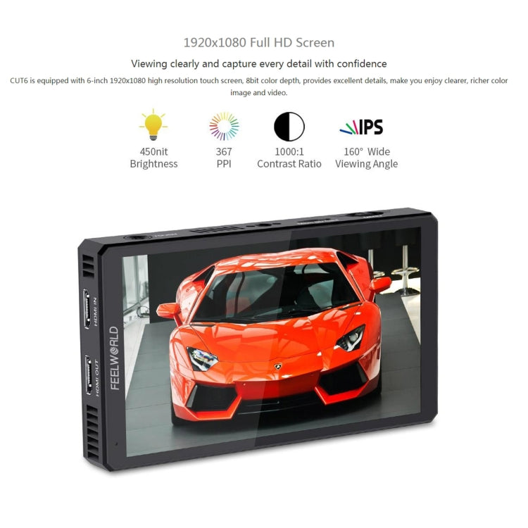 FEELWORLD CUT6 6-inch Touch Screen Monitor Recorder FHD IPS 4K HDMI Camera Field Monitor (Black) - free shipping - PMC TechLife - Order now!