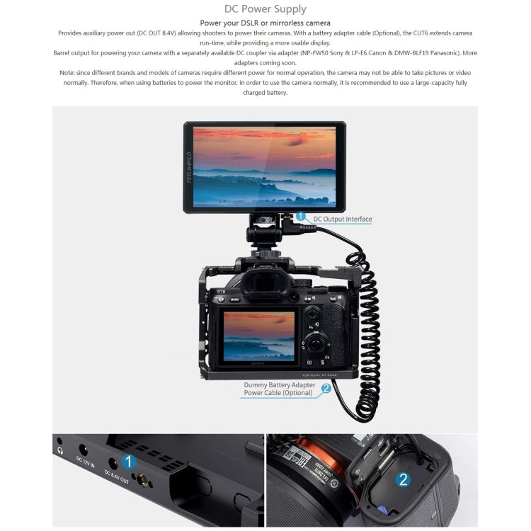 FEELWORLD CUT6 6-inch Touch Screen Monitor Recorder FHD IPS 4K HDMI Camera Field Monitor (Black) - free shipping - PMC TechLife - Order now!