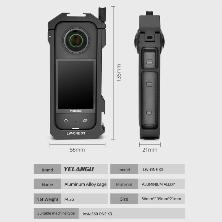 For Insta360 X3 YELANGU LW-ONE X3 Metal Cage Extended Frame Case - Mount & Holder by YELANGU | Online Shopping South Africa | PMC TechLife | Buy Now Pay Later Mobicred