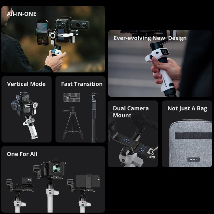 MOZA AirCross S 3 Axis Foldable Handheld Gimbal Stabilizer for DSLR Cameras and Smart Phone (White) - free shipping - PMC TechLife - Order now!