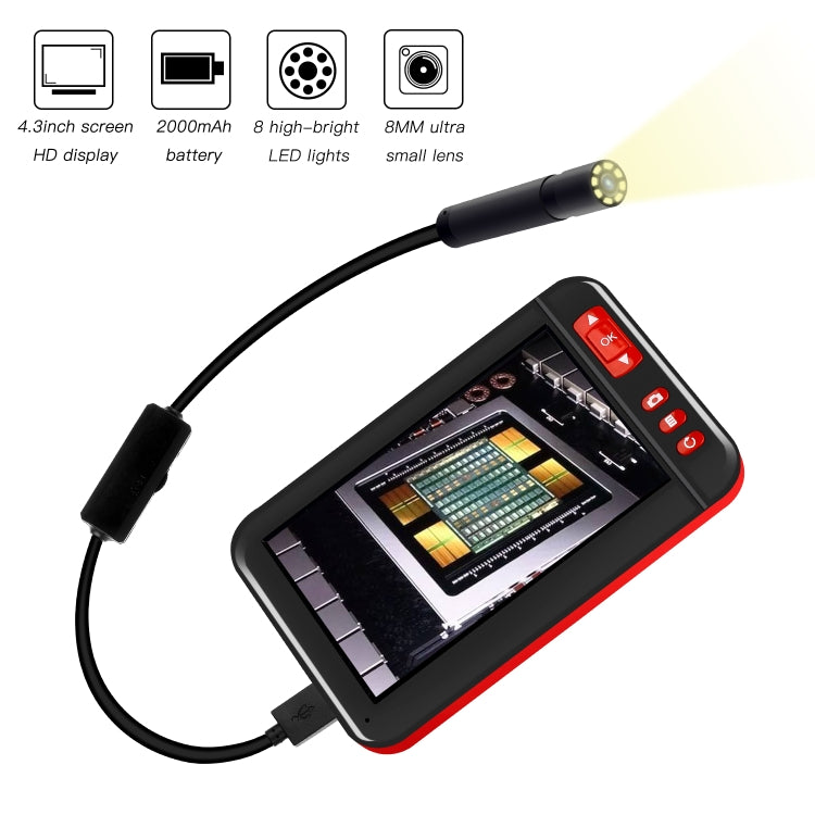 P20 4.3 Inch Screen Display HD1080P Inspection Endoscope with 8 LEDs, Length: 10m, Lens Diameter: 8mm, Hard Line -  by PMC TechLife | Online Shopping South Africa | PMC TechLife