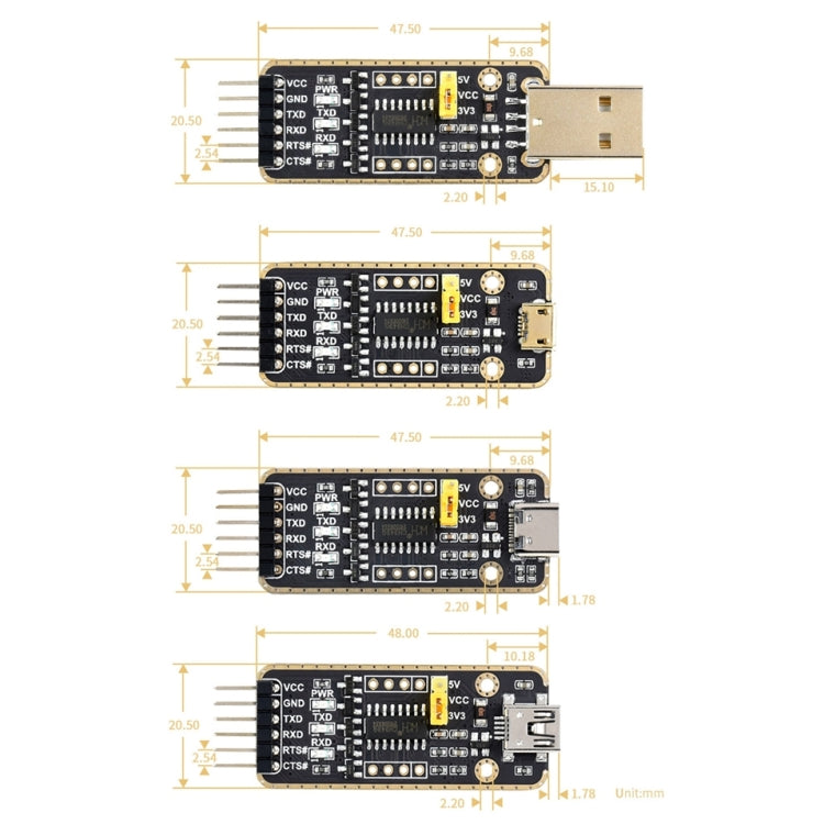 Waveshare Type-C / USB-C to UART High Band Rate Transmission Module Connectors - free shipping - PMC TechLife - Order now!