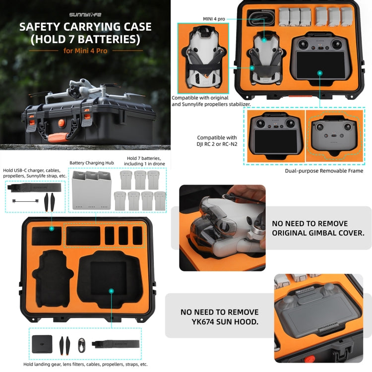 For DJI Mini 4 Pro Sunnylife Safety Carrying Case Waterproof Shock-proof Hard Travel Case (Black) - free shipping - PMC TechLife - Order now!