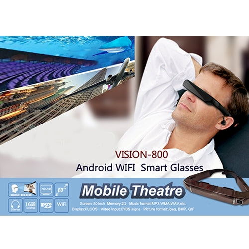 VISION-800 Android 4.4 1GB+2GB Super Smart Retina Glasses 3D VR Virtual Reality Headsets with 5.0MP Camera, Support WiFi, Bluetooth, TF Card, Video Recording - Android Headset by PMC TechLife | Online Shopping South Africa | PMC TechLife