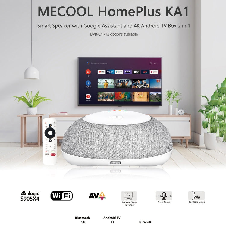 MECOOL KA1 Smart TV Speaker Android 11 TV Box with Remote Control, Amlogic S905X4 Quad Core Cortex-A55, 4GB+32GB, Dual-Band / Bluetooth / Ethernet / OTT(AU Plug) - free shipping - PMC TechLife - Order now!
