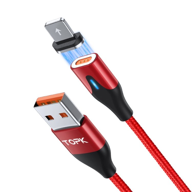 TOPK AM63 1m USB to 8 Pin Flat Magnetic Metal Connector Nylon Braided Magnetic Fast Charging Data Cable(Red) - Charging Cable & Head by TOPK | Online Shopping South Africa | PMC TechLife | Buy Now Pay Later Mobicred