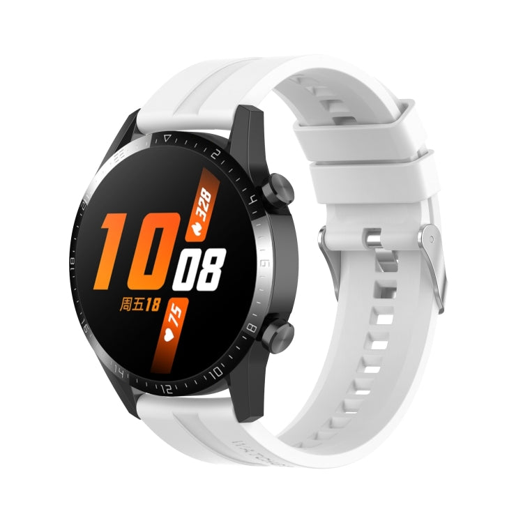 For Huawei Watch GT 2 46mm Silicone  Watch Band with Silver Buckle(White) - Watch Bands by PMC TechLife | Online Shopping South Africa | PMC TechLife | Buy Now Pay Later Mobicred