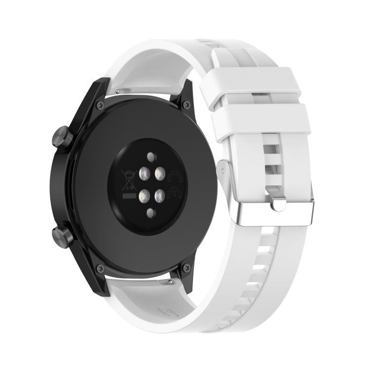 For Huawei Watch GT 2 46mm Silicone  Watch Band with Silver Buckle(White) - Watch Bands by PMC TechLife | Online Shopping South Africa | PMC TechLife | Buy Now Pay Later Mobicred