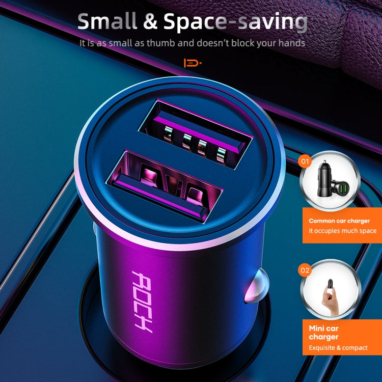 ROCK H11 4.8A 24W Mini Dual USB Car Charger(Black) - Car Charger by ROCK | Online Shopping South Africa | PMC TechLife