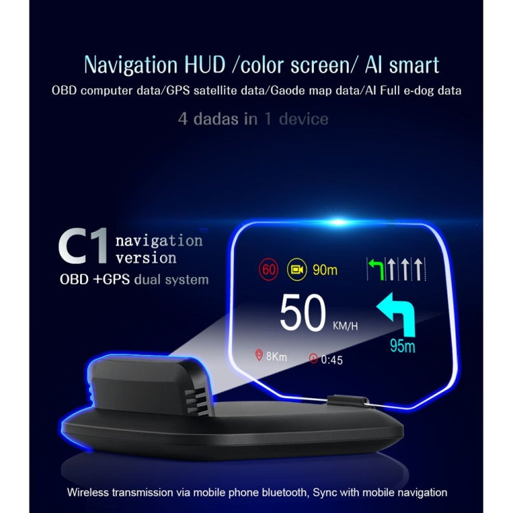 C1 OBD2 + GPS Mode Car HUD Head-up Display Compass / Speed / Water Temperature / Voltage Display / Speed / Fault Alarm / Navigation Function - free shipping - PMC TechLife - Order now!
