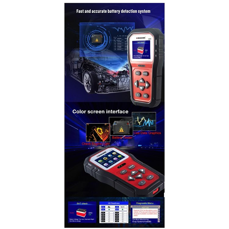 KONNWEI KW860 Car 2.8 inch TFT Color Screen Battery Tester Support 8 Languages / I Key Analysis Function - free shipping - PMC TechLife - Order now!