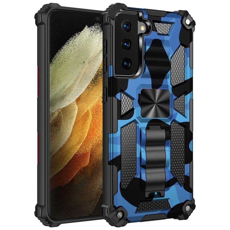 For Samsung Galaxy S21 Ultra 5G Camouflage Armor Shockproof TPU + PC Magnetic Protective Case with Holder(Dark Blue) - Galaxy S21 Ultra 5G Cases by PMC TechLife | Online Shopping South Africa | PMC TechLife