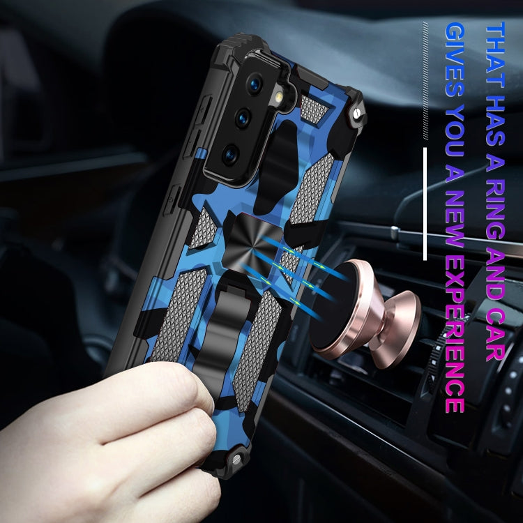 For Samsung Galaxy S21 Ultra 5G Camouflage Armor Shockproof TPU + PC Magnetic Protective Case with Holder(Dark Blue) - Galaxy S21 Ultra 5G Cases by PMC TechLife | Online Shopping South Africa | PMC TechLife