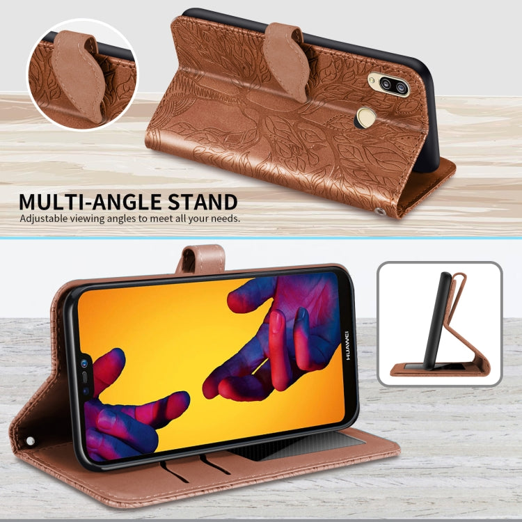 For Huawei P20 Lite Life of Tree Embossing Pattern Horizontal Flip Leather Case with Holder & Card Slot & Wallet & Photo Frame & Lanyard(Brown) - Huawei Cases by PMC TechLife | Online Shopping South Africa | PMC TechLife | Buy Now Pay Later Mobicred