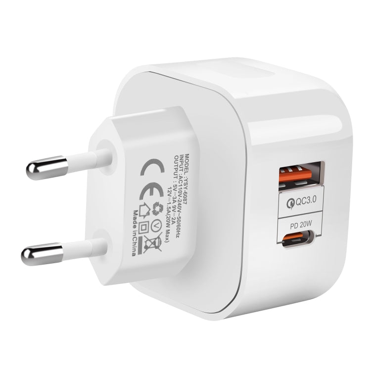 YSY-6087 20W PD + QC 3.0 Dual Ports Travel Charger Power Adapter, EU Plug - USB Charger by PMC TechLife | Online Shopping South Africa | PMC TechLife | Buy Now Pay Later Mobicred