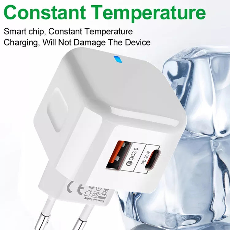 YSY-6087 20W PD + QC 3.0 Dual Ports Travel Charger Power Adapter, EU Plug - USB Charger by PMC TechLife | Online Shopping South Africa | PMC TechLife | Buy Now Pay Later Mobicred