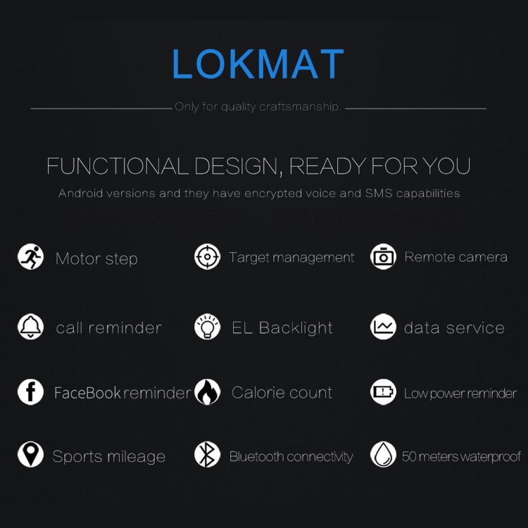 Lokmat MK16 LCD Screen 50m Waterproof Smart Watch, Support Information Reminder / Remote Camera / Walking Motion Monitor(Black) - free shipping - PMC TechLife - Order now!