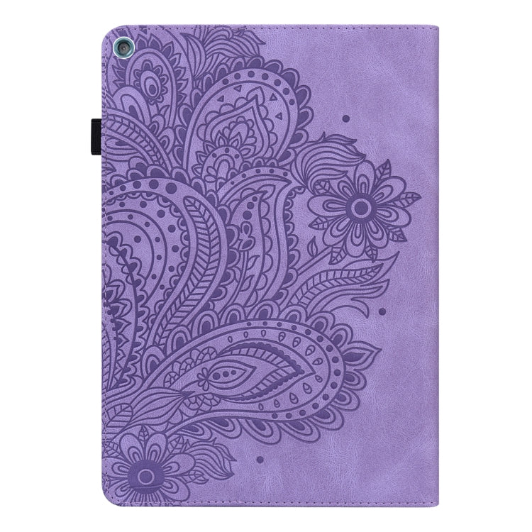 For Amazon Kindle Fire HD 10 2016/2017/2018/2019 Peacock Embossed Pattern TPU + PU Horizontal Flip Leather Case with Holder & Card Slots & Wallet & Sleep / Wake-up Function(Purple) - free shipping - PMC TechLife - Order now!