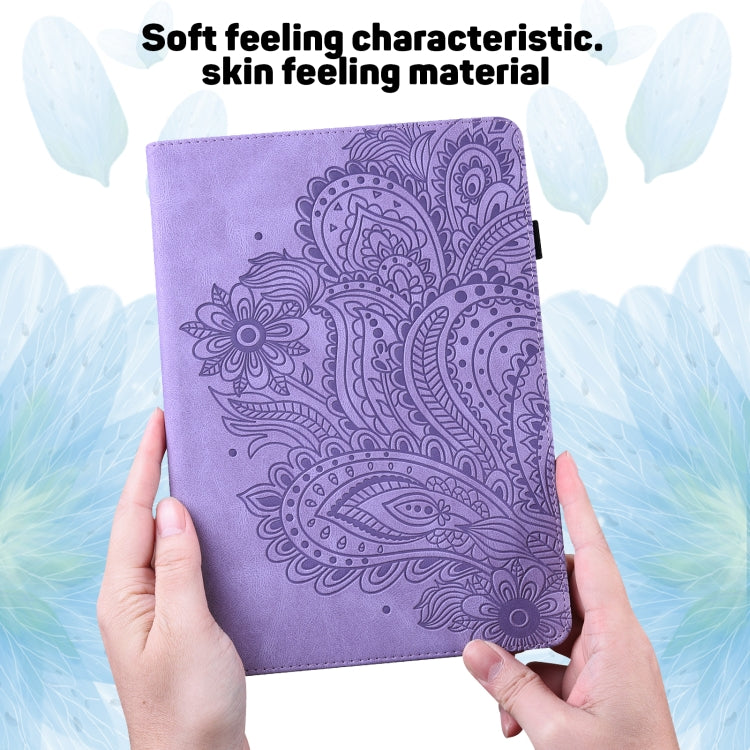 For Amazon Kindle Fire HD 10 2016/2017/2018/2019 Peacock Embossed Pattern TPU + PU Horizontal Flip Leather Case with Holder & Card Slots & Wallet & Sleep / Wake-up Function(Purple) - free shipping - PMC TechLife - Order now!