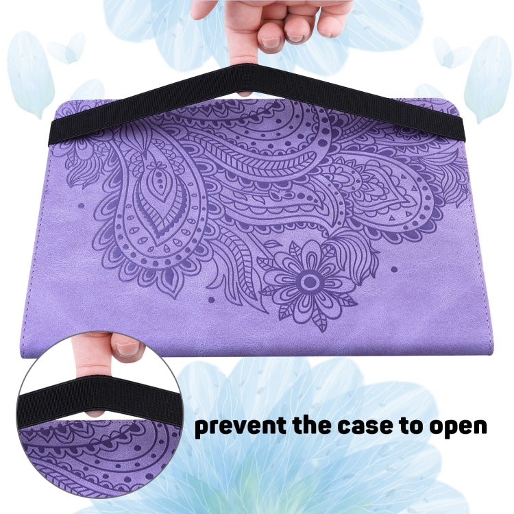 For Amazon Kindle Fire HD 10 2016/2017/2018/2019 Peacock Embossed Pattern TPU + PU Horizontal Flip Leather Case with Holder & Card Slots & Wallet & Sleep / Wake-up Function(Purple) - free shipping - PMC TechLife - Order now!